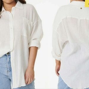 Casual Button Front Gauze Shirt